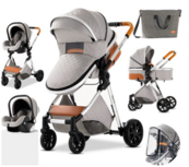 Magic ZC - Luxe Multifunctionele 3-in-1 Combi Kinderwagen Lichtgrijs