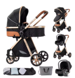 Magic ZC - Luxe Multifunctionele 3-in-1 Combi Kinderwagen Zwart Goud