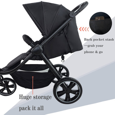 Magic ZC - Slimme Buggy voor Onderweg &ndash; Licht, Snel &amp; Comfortabel Zwart